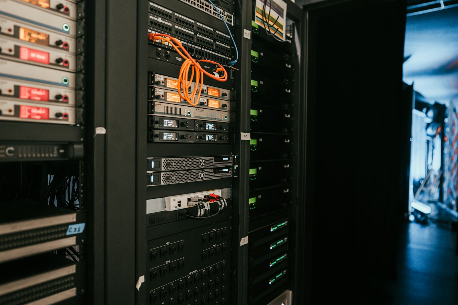 A rack of servers in a data center
